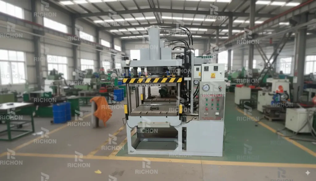 hot-pressed-egg-tray-smooth-surface-uniform-stack Industrial hot pressing and shaping equipment is in operation. The egg trays processed through this process have uniform size and smooth surface, which makes them easier to stack and store and improves the appearance of the product.