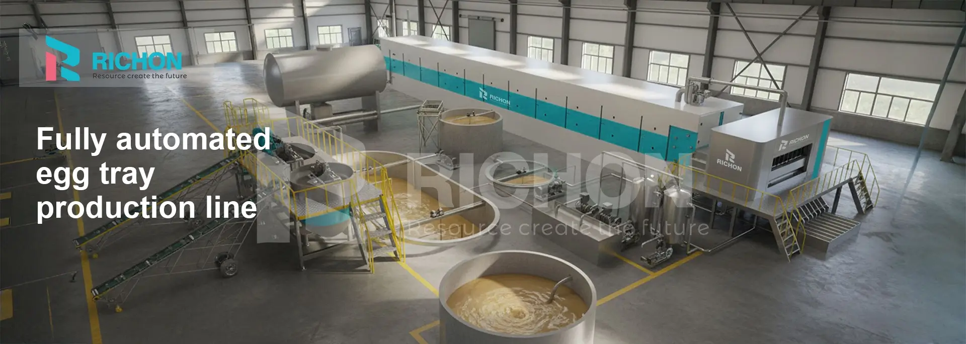 Fully automated egg tray production line powered by waste paper recycling and pulp molding technology