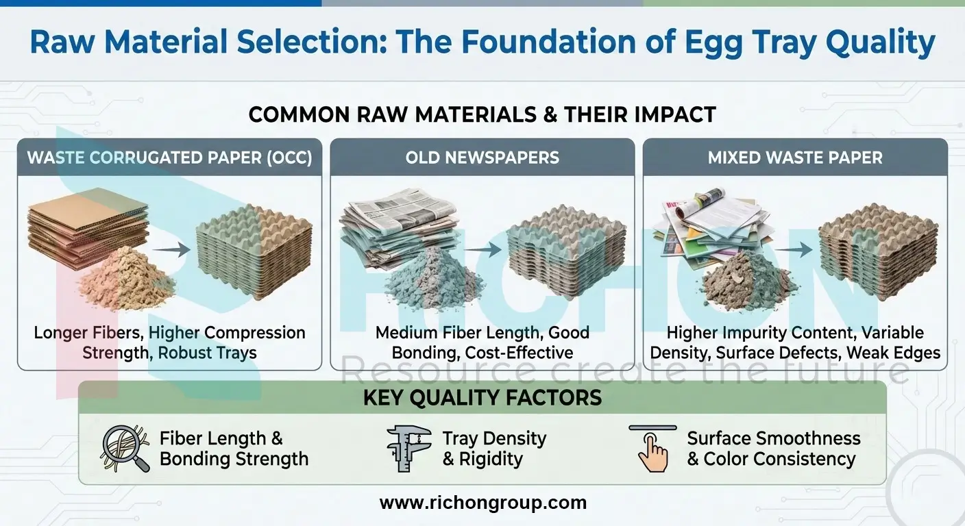 Egg tray machine process details including pulp concentration, vacuum forming, pressing, and drying that affect final product quality.