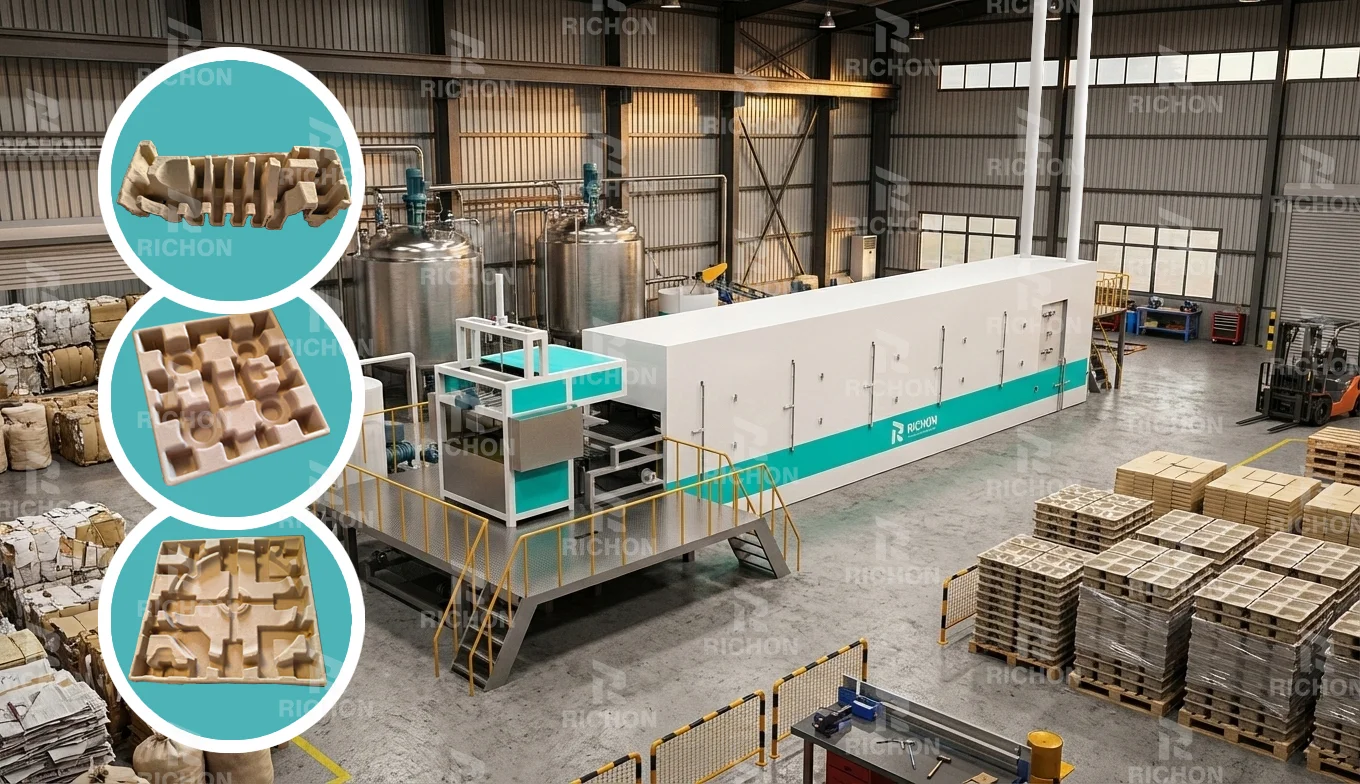 Fully automatic industrial pulp molding production line for high-strength mechanical parts and protective packaging, featuring integrated quality control for stable and precise large-scale manufacturing