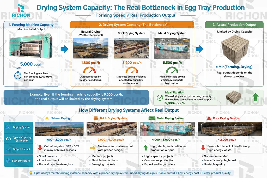 egg tray drying system capacity bottleneck affecting real production output