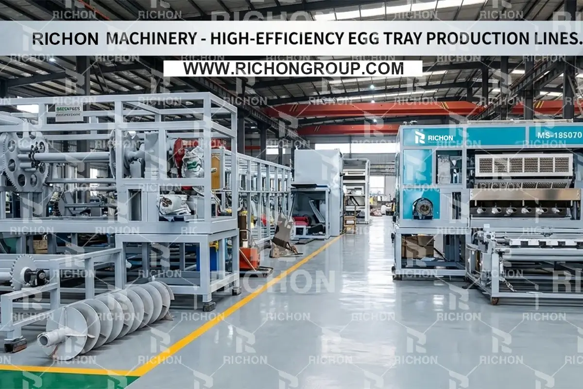 Richon factory workshop showing machining and assembly area for pulp molding equipment