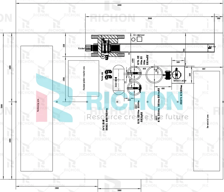 Factory layout for 3000 pcs per hour egg tray production line showing pulping forming drying packing and utility arrangement