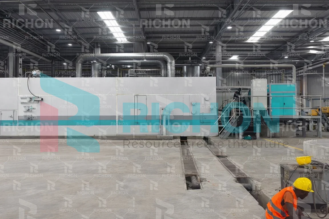 Mid capacity egg tray production line running in real factory with forming drying and tray collection area