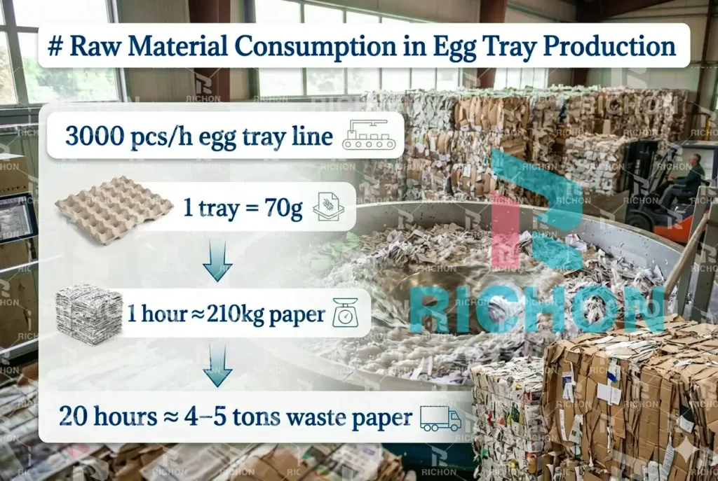 Example calculation of waste paper consumption for 3000 pcs per hour egg tray production line