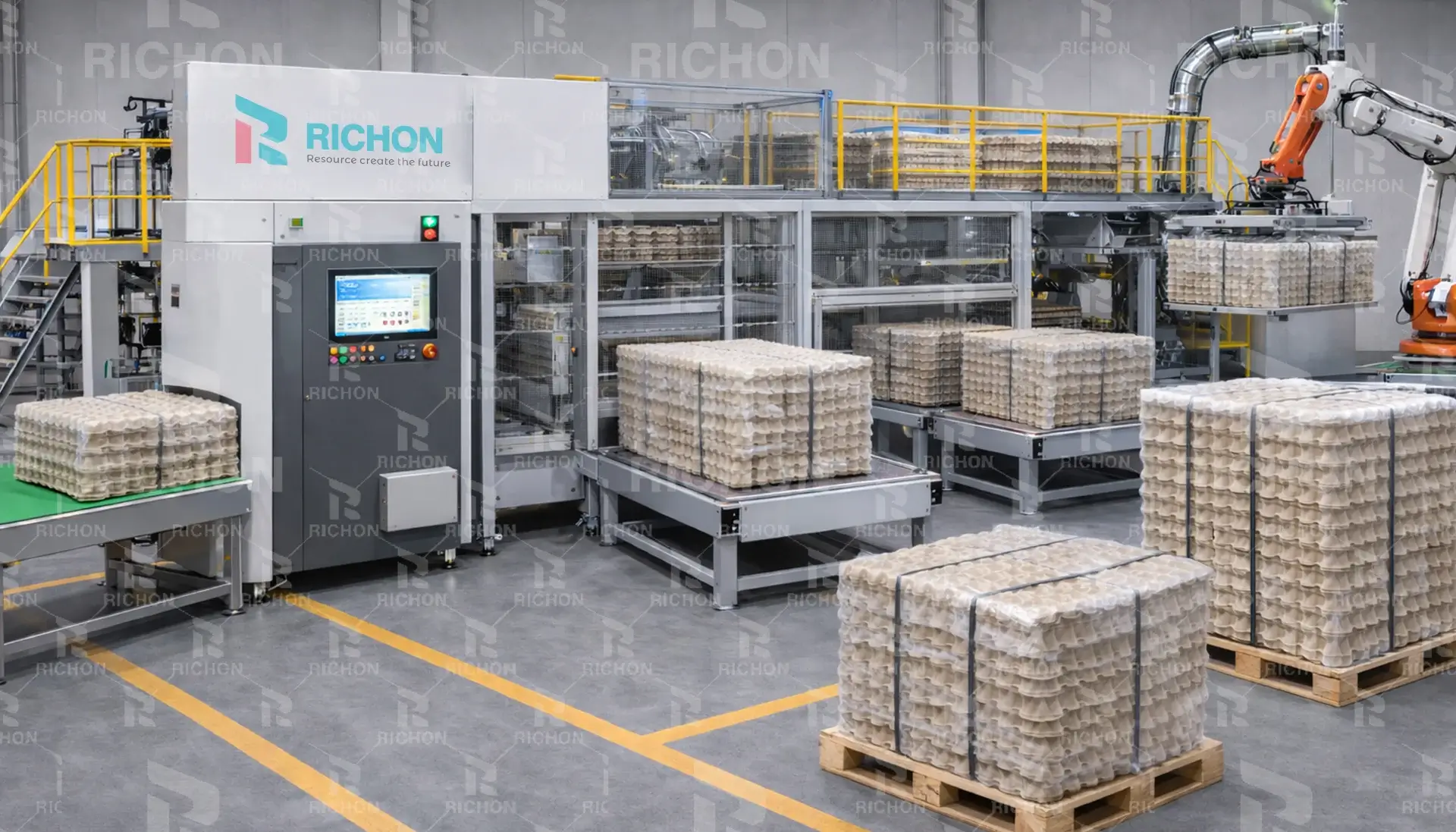 Egg tray stacking system for counting bundling and finished product handling