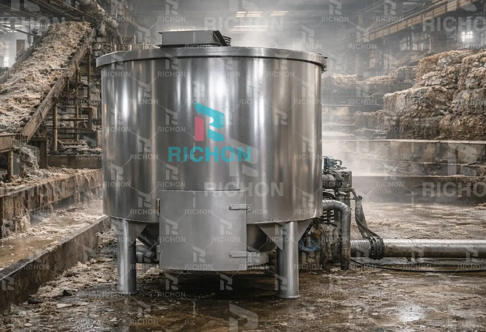 Hydraulic pulper and pulp tanks used in egg tray production for waste paper pulping and fiber preparation