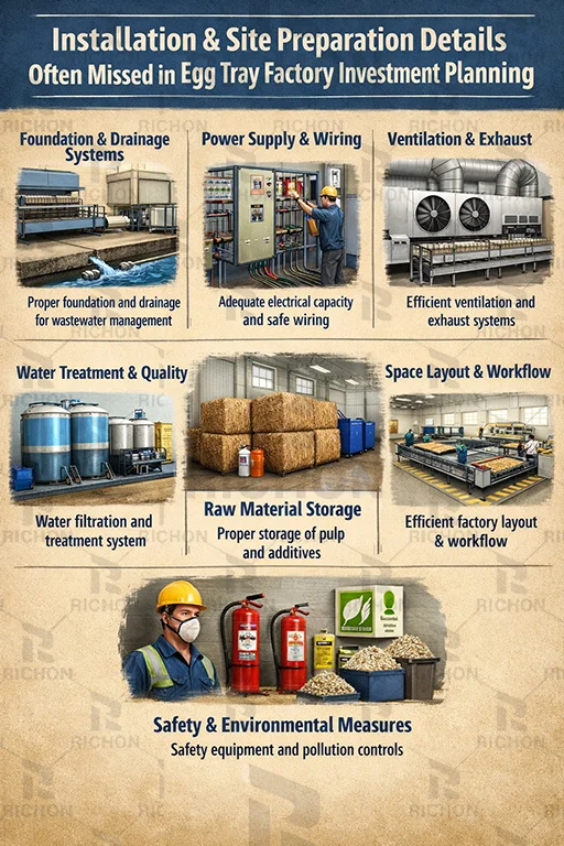installation and site preparation details often missed in egg tray factory investment planning