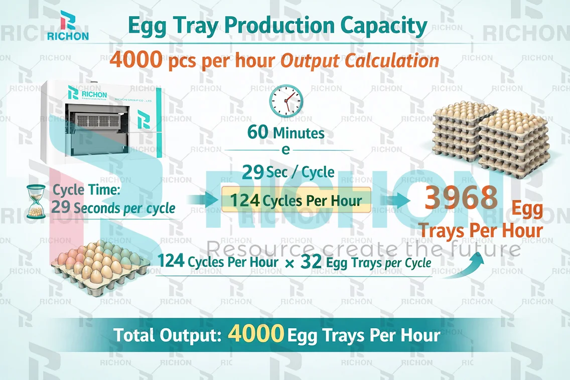 egg tray production capacity 4000 pcs per hour output calculation diagram