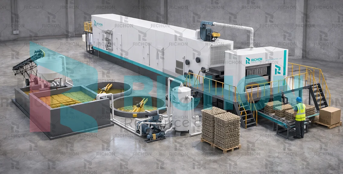 egg tray factory layout for 4000 pcs per hour production line with pulping forming drying and packing zones