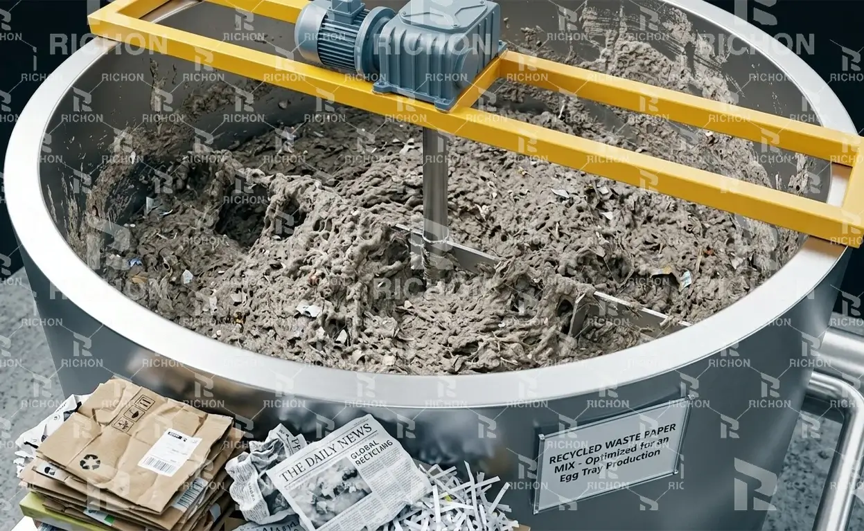 Recycled waste paper mix used as raw material for egg tray production process