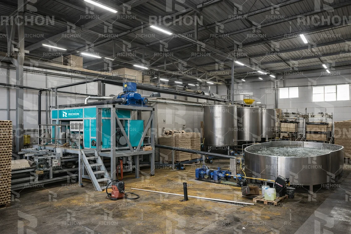 waste paper raw materials and egg tray production environment with pulping system