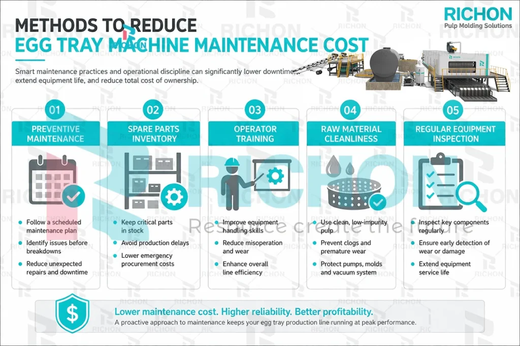 methods to reduce egg tray machine maintenance cost through preventive care spare parts and operator training