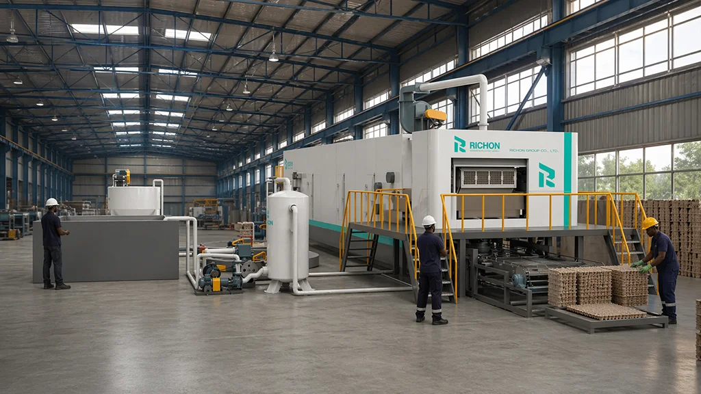 cameroon egg tray factory project showing egg tray production line inside an industrial workshop