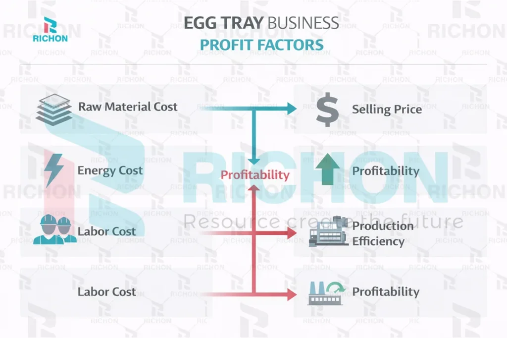egg tray business profit factors showing raw material energy labor selling price and production efficiency impact