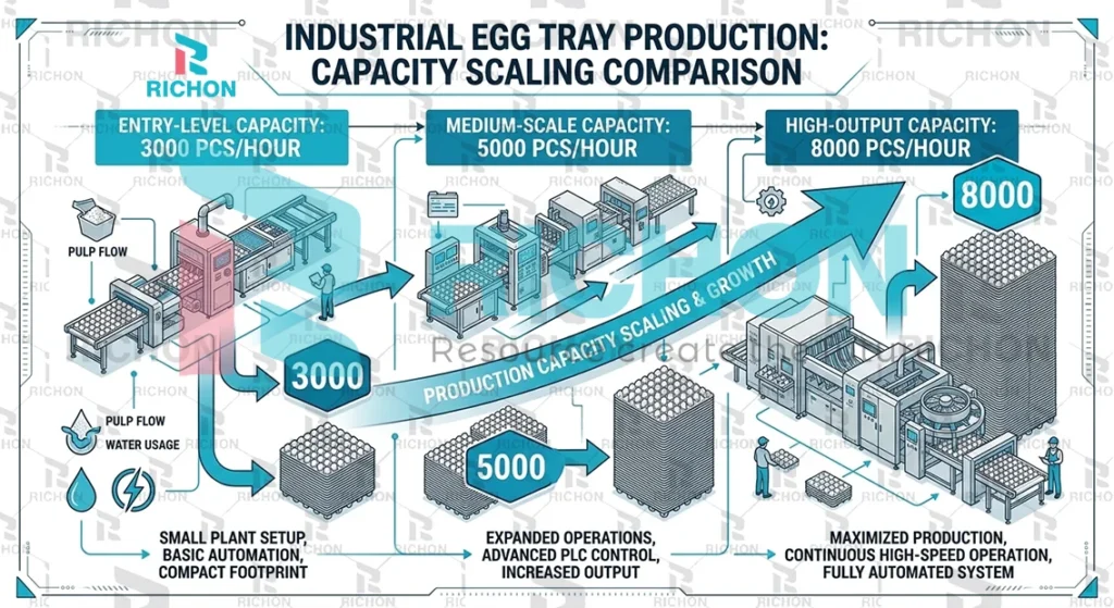 egg tray production capacity selection comparison chart