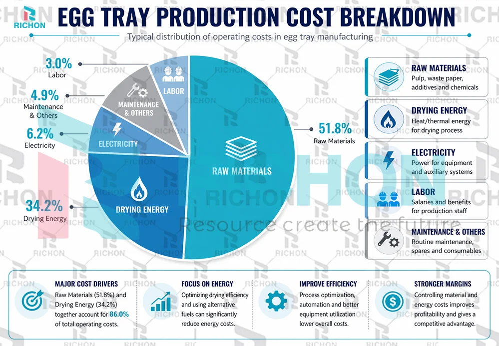 egg tray production cost breakdown including raw material energy labor and maintenance