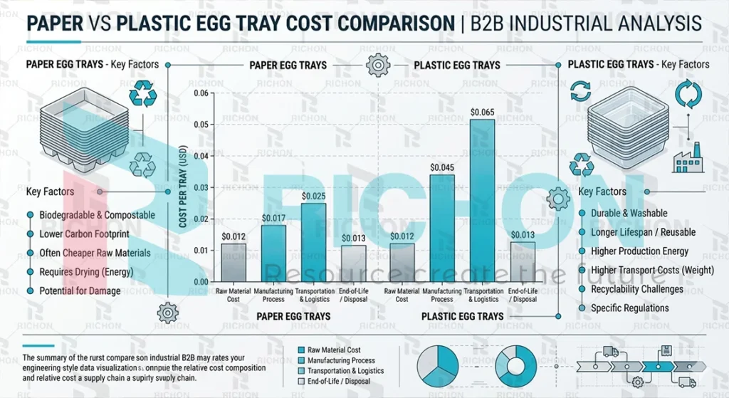 paper vs plastic egg tray production cost comparison chart showing cost per tray difference