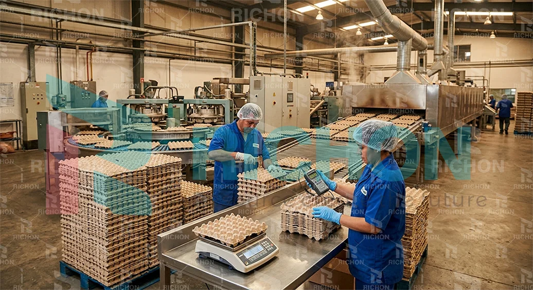 egg tray production line quality inspection process ensuring forming stability and drying consistency