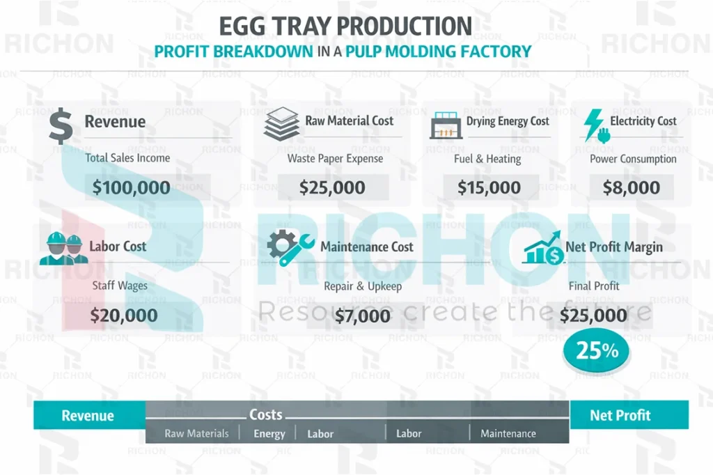 egg tray production profit breakdown showing revenue cost and margin structure in a pulp molding factory