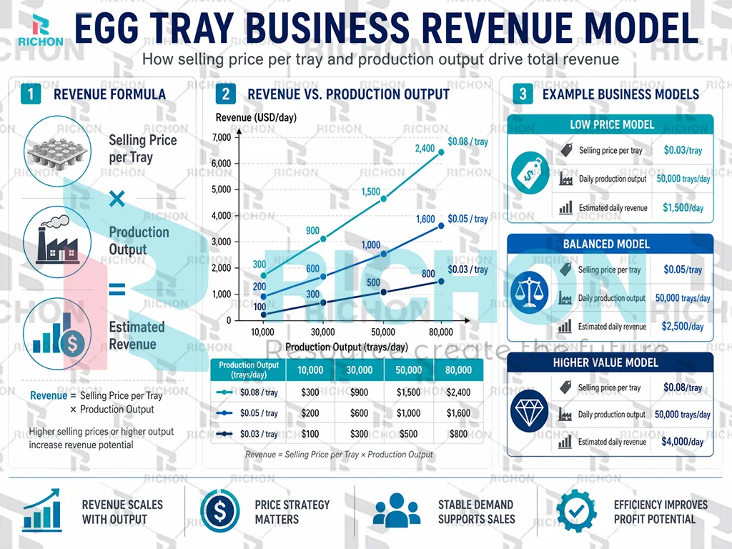egg tray business revenue model showing price and production output relationship
