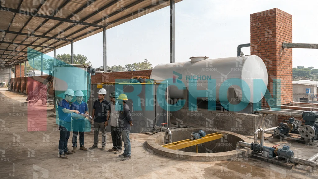 engineering team reviewing india egg tray factory project implementation and production planning inside factory