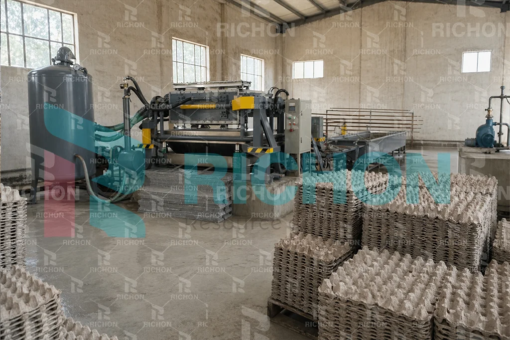 starter egg tray production line project for small scale factory investment with compact workshop layout