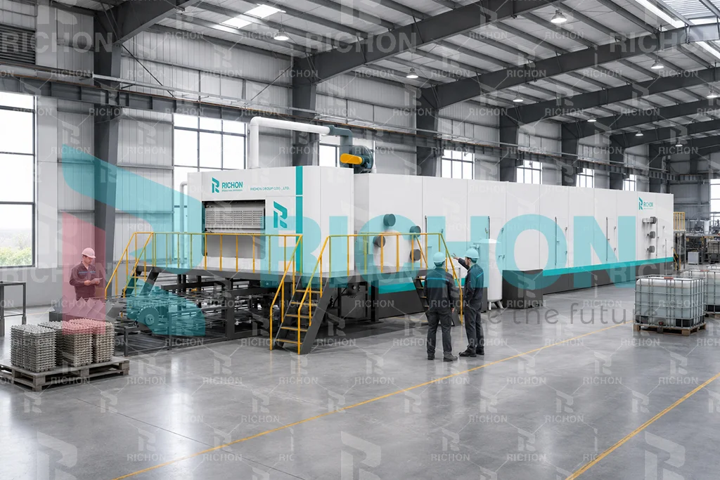 egg tray production line installation overview inside factory