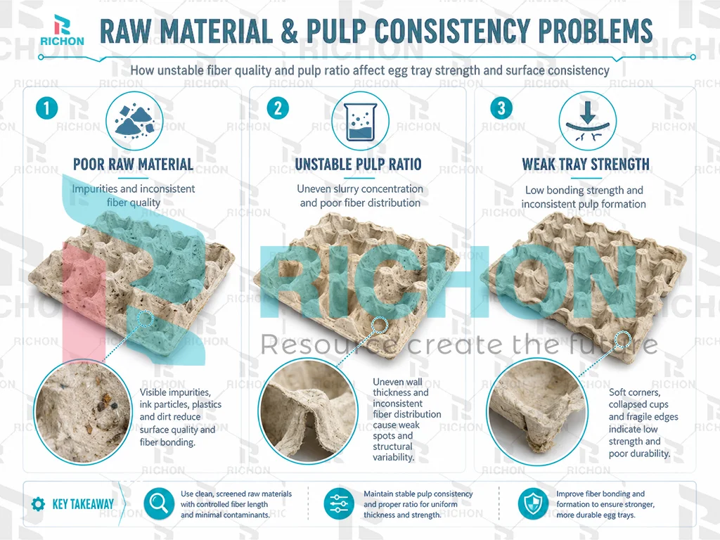 raw material and pulp consistency problems affecting egg tray quality