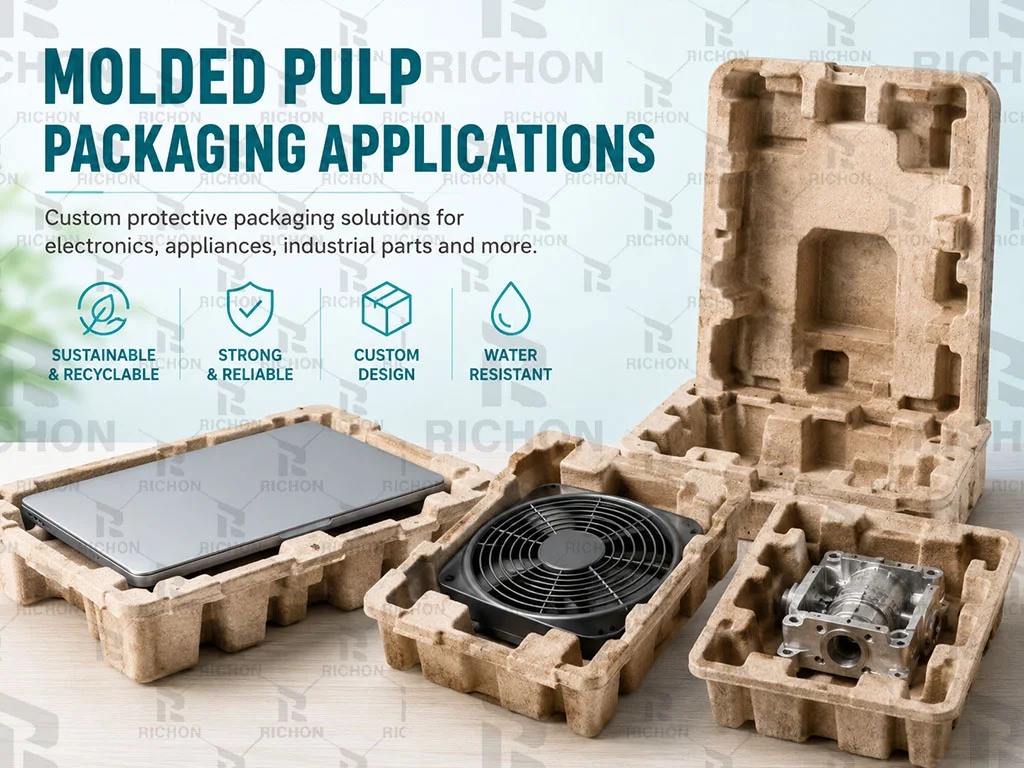 Molded pulp packaging applications including industrial trays inserts end caps and protective packaging
