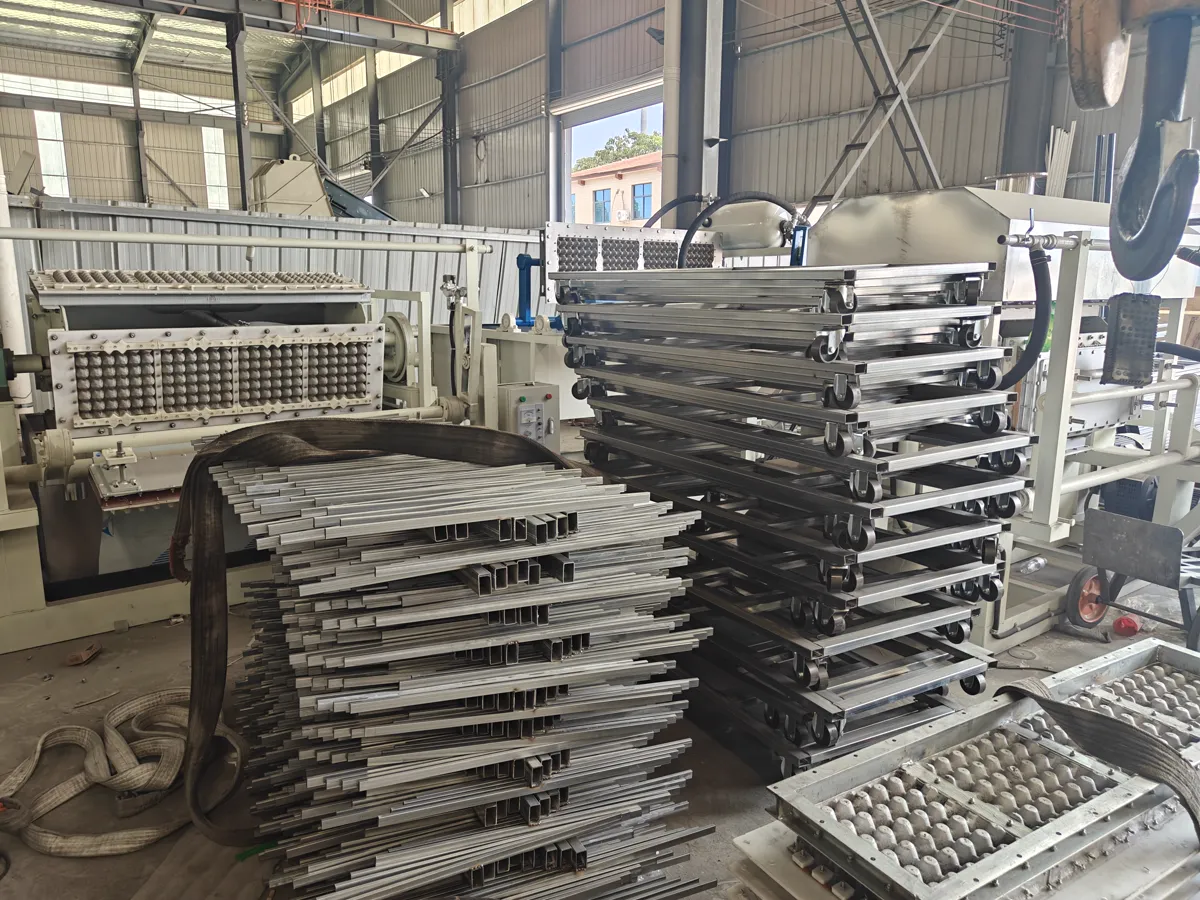 Egg tray machine equipment and frames under assembly in the workshop
