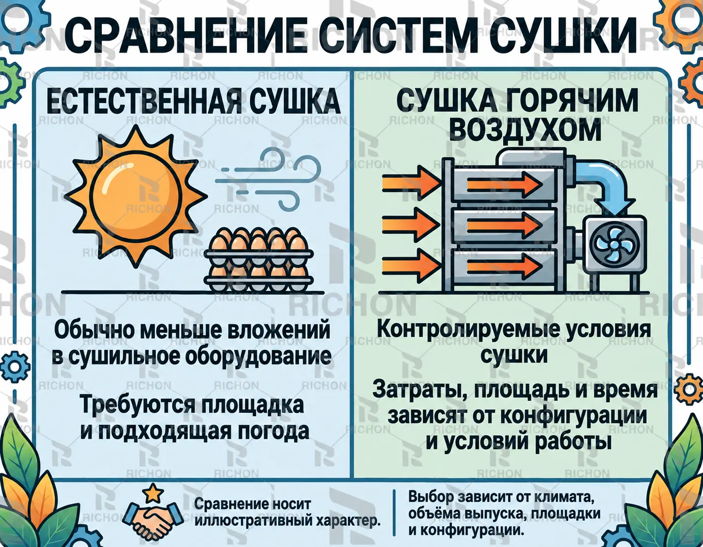 Инфографика со сравнением способов сушки лотков для яиц.