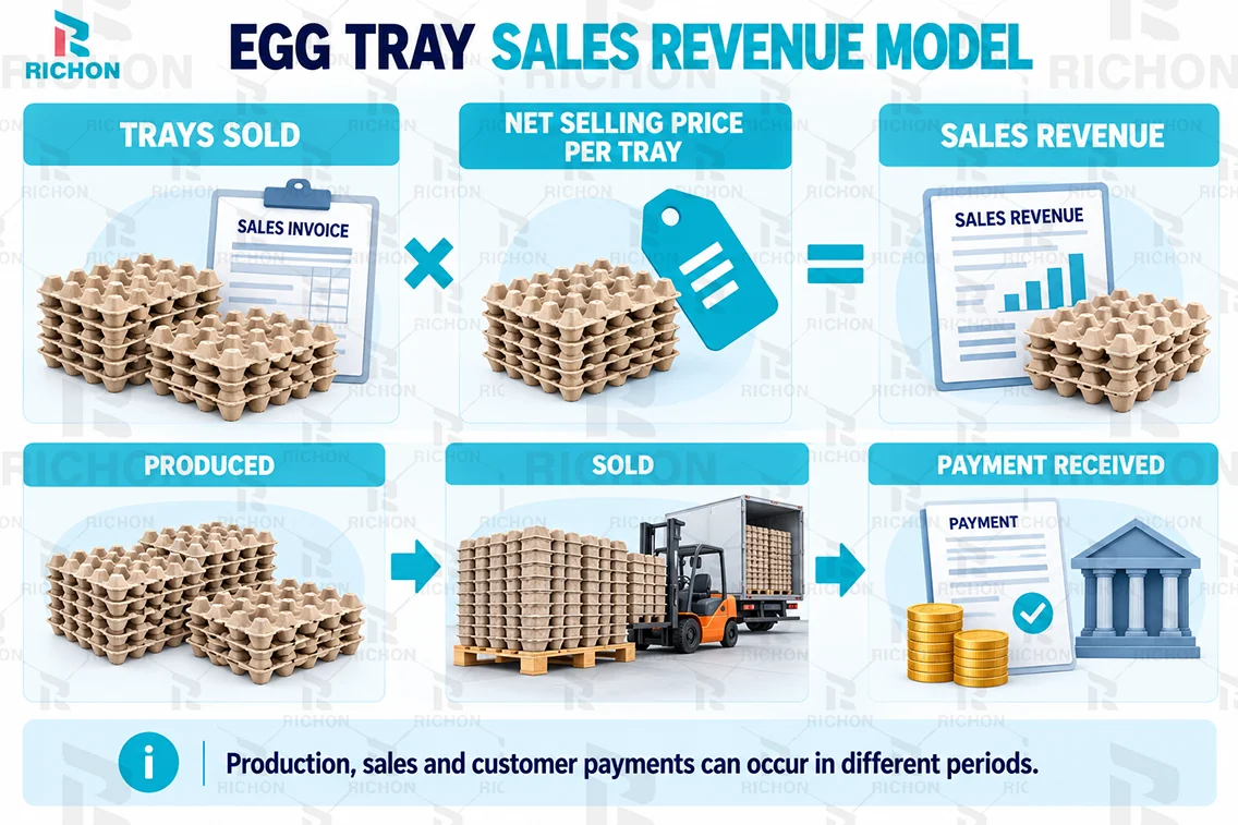 egg-tray-03-sales-revenue Egg tray sales revenue calculation using trays sold and net selling price per tray