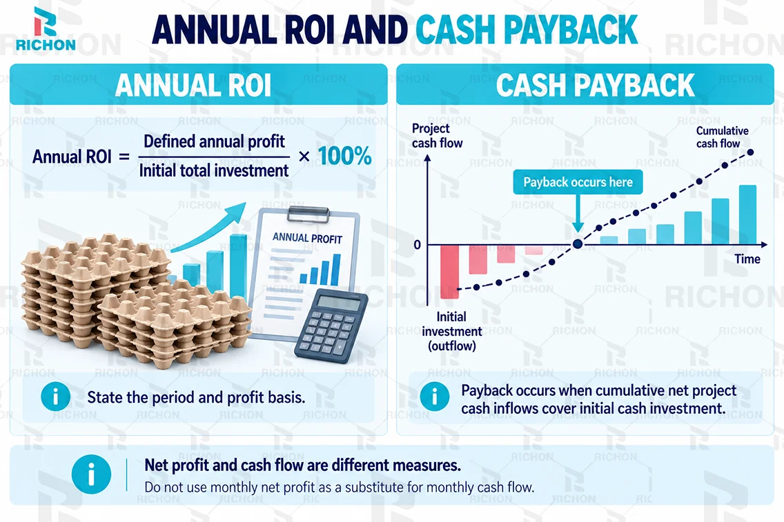 egg-tray-04-roi-and-cash-payback Annual ROI and cash payback calculation for an egg tray production project